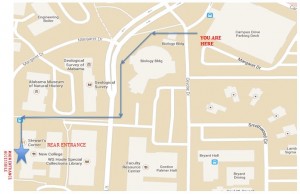 blue arrows depict a path from the Campus Drive Parking Deck to Lloyd Hall